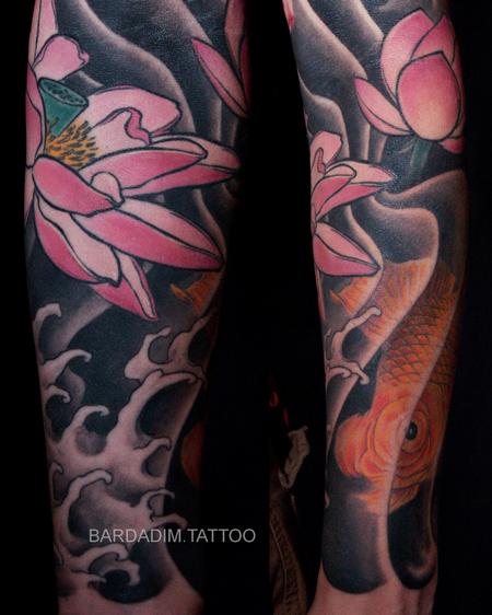 George Bardadim - Lotus and Goldfish tattoo